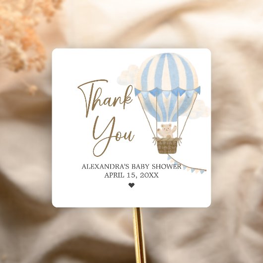 Blue Boho Bear Baby Shower  スクエアシール