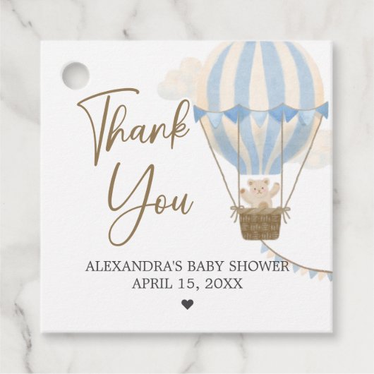 Blue Boho Bear Baby Shower  フェイバータグ (正面)