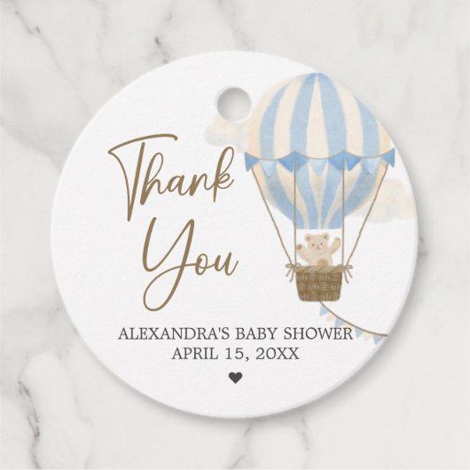 Blue Boho Bear Baby Shower フェイバータグ (正面)