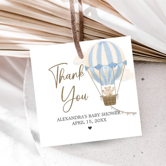 Blue Boho Bear Baby Shower  フェイバータグ