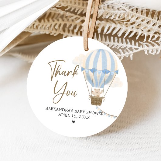 Blue Boho Bear Baby Shower  フェイバータグ