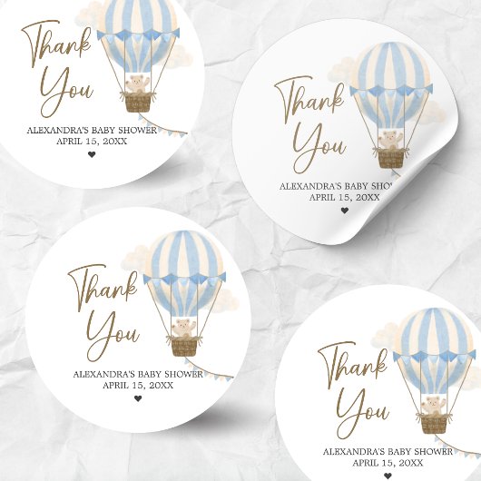 Blue Boho Bear Baby Shower ラウンドシール