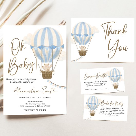 Blue Boho Bear Baby Shower  招待状