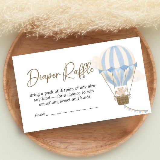 Blue Boho Bear Baby Shower Diaper Raffle エンクロージャーカード