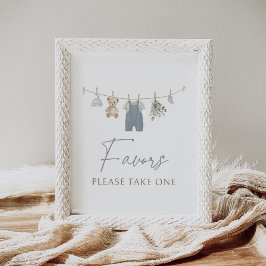 Blue Boho Boy Baby Clothes Baby Shower Favors Sign ポスター