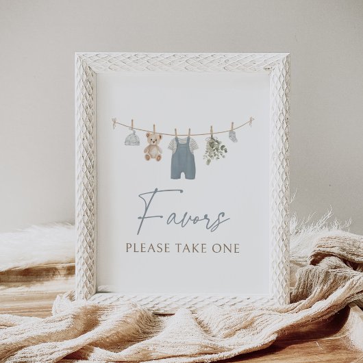 Blue Boho Boy Baby Clothes Baby Shower Favors Sign ポスター