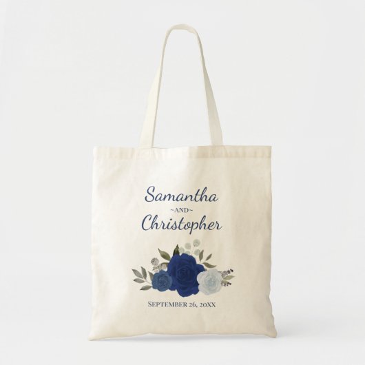 Blue Boho Chic Roses Couple's Names Wedding  トートバッグ (正面)