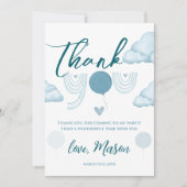 Blue Boho Cloud Mr Onederful First Birthday サンキューカード (正面)