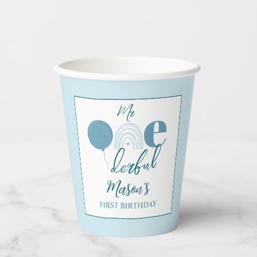 Blue Boho Mr Onederful 1st Birthday Party 紙コップ (正面)