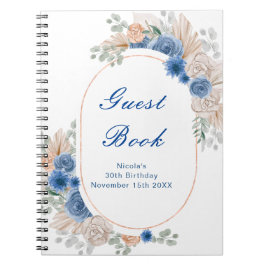 Blue Boho Pampas Grass Birthday Party Guest Book ノートブック