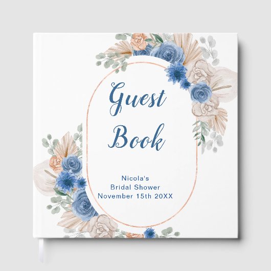 Blue Boho Pampas Grass Bridal Shower ゲストブック (正面)