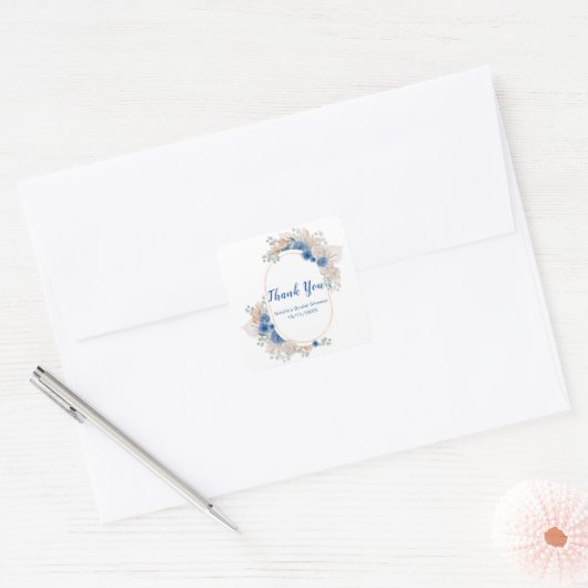 Blue Boho Pampas Grass Bridal Shower スクエアシール (封筒)