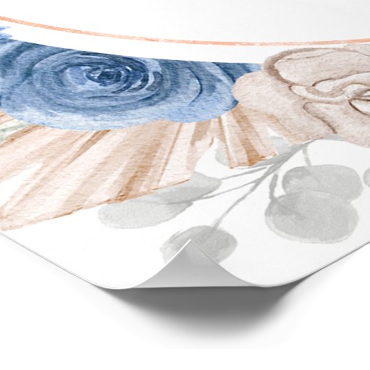 Blue Boho Pampas Grass Bridal Shower ポスター (角)