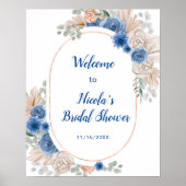 Blue Boho Pampas Grass Bridal Shower ポスター (正面)