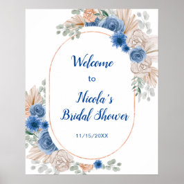Blue Boho Pampas Grass Bridal Shower ポスター