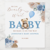 Blue Boho Teddy Bear Baby Shower ワインラベル (シングルラベル)