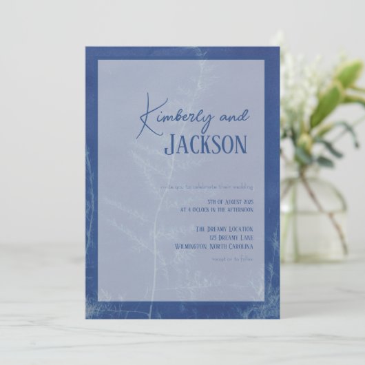 Blue Boho Unique Wedding Invitation 招待状 (スタンド正面)