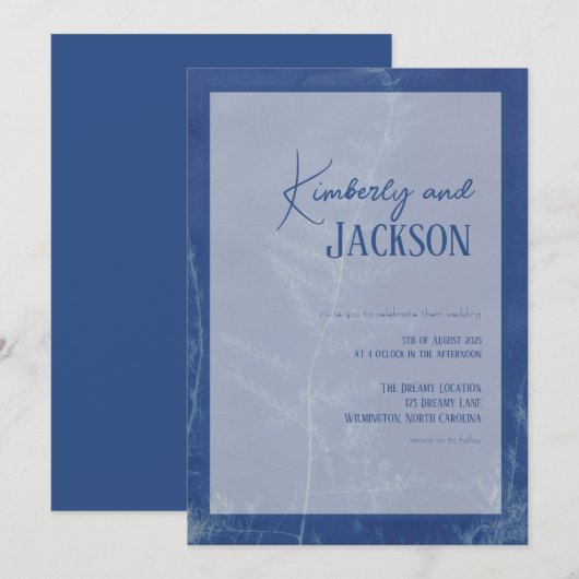 Blue Boho Unique Wedding Invitation 招待状 (正面/裏面)