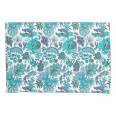 Blue Boho Vintage Floral Print 枕カバー (正面)