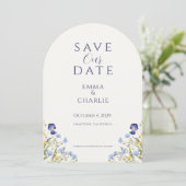 Blue Boho Wildflowers Wedding Save the Date 招待状 (スタンド正面)