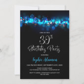 Blue Bokeh Black 30th Birthday Party 招待状 (正面)