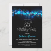 Blue Bokeh Black 85th Birthday Party 招待状 (正面)