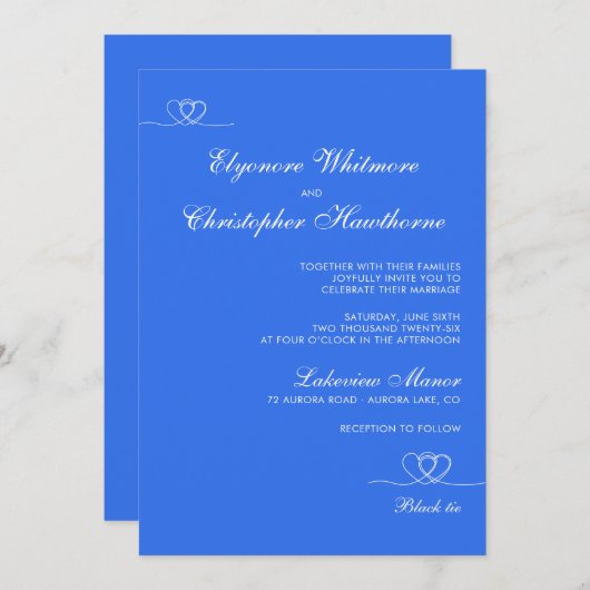 Blue Bold Elegant Chic Calligraphy Wedding 招待状 (正面/裏面)