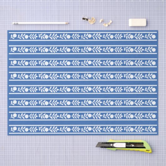 Blue Bone Inlay Floral Border Decoupage Paper 薄葉紙 (クラフト)
