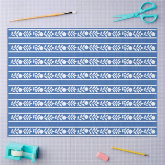 Blue Bone Inlay Floral Border Decoupage Paper 薄葉紙 (クラフト)