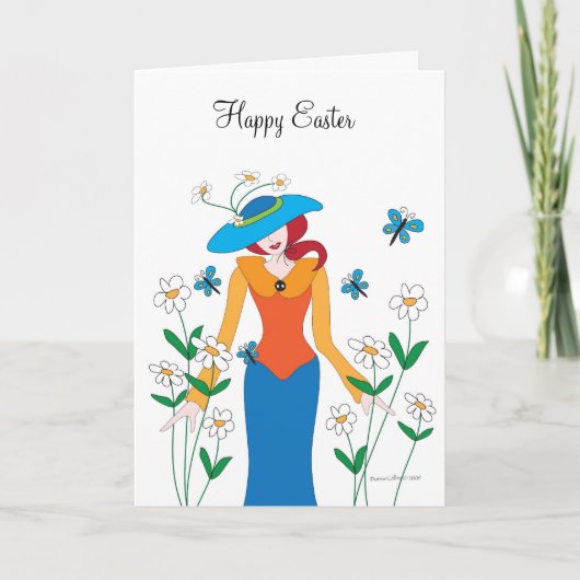 Blue Bonnet Easter Girl Holiday Card シーズンカード (正面)