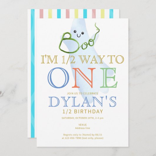 Blue BOO私は1つの6ヶ月の男の子の誕生日の半分に 招待状 (正面/裏面)