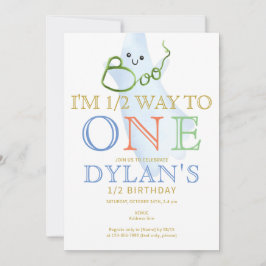 Blue BOO私は1つの6ヶ月の男の子の誕生日の半分に 招待状