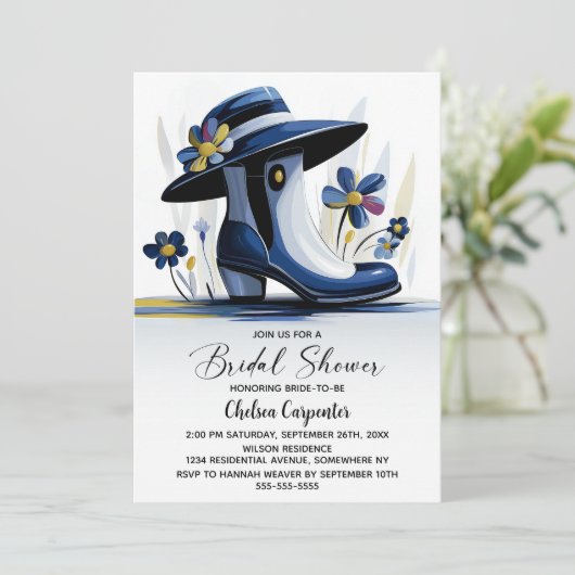 Blue Boots and Derby Hat Bridal Shower 招待状 (スタンド正面)