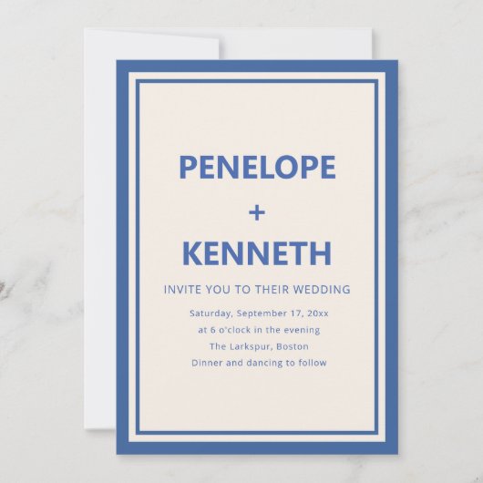 Blue Border Simple Classic Modern Wedding 招待状 (正面)