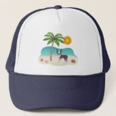 Blue Boston Terrier At A Tropical Summer Beach キャップ (正面)