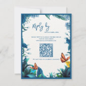 Blue Botanical Butterfly QR Code Wedding reply By 出欠カード (裏面)
