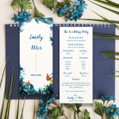 Blue Botanical Butterfly Wedding Program Card 招待状