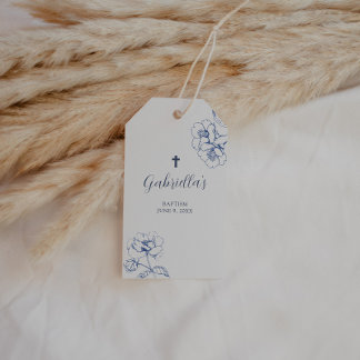 Blue Botanical Floral Baptism  ギフトタグ