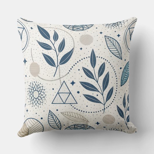 Blue Botanical Geometric Doodle クッション (裏面)