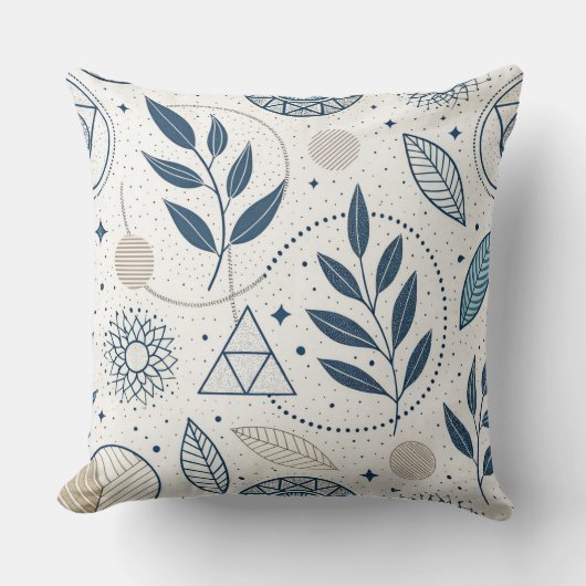 Blue Botanical Geometric Doodle クッション (正面)