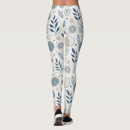 Blue Botanical Geometric Doodle レギンス (裏面)