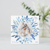 Blue Botanical Hanukkah Family Photo Square シーズンカード (スタンド正面)