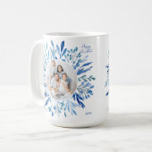 Blue Botanical Hanukkah Jewish Family Photo コーヒーマグカップ (正面左)