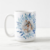 Blue Botanical Hanukkah Jewish Family Photo コーヒーマグカップ (左)