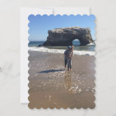 Blue Botanical Leaf Save the Date w/QR + Image 招待状 (裏面)