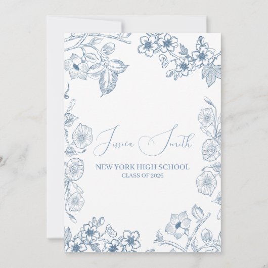 Blue Botanical Line Art Graduation Invite 招待状 (裏面)