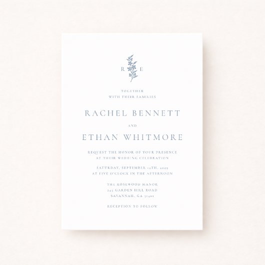 Blue Botanical Motif Wedding Invitation 案内状