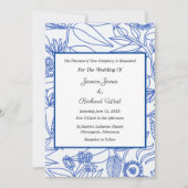 Blue Botanical Navy Frame Wedding Invitation 招待状 (正面)