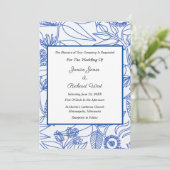 Blue Botanical Navy Frame Wedding Invitation 招待状 (スタンド正面)