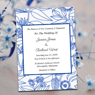 Blue Botanical Navy Frame Wedding Invitation 招待状